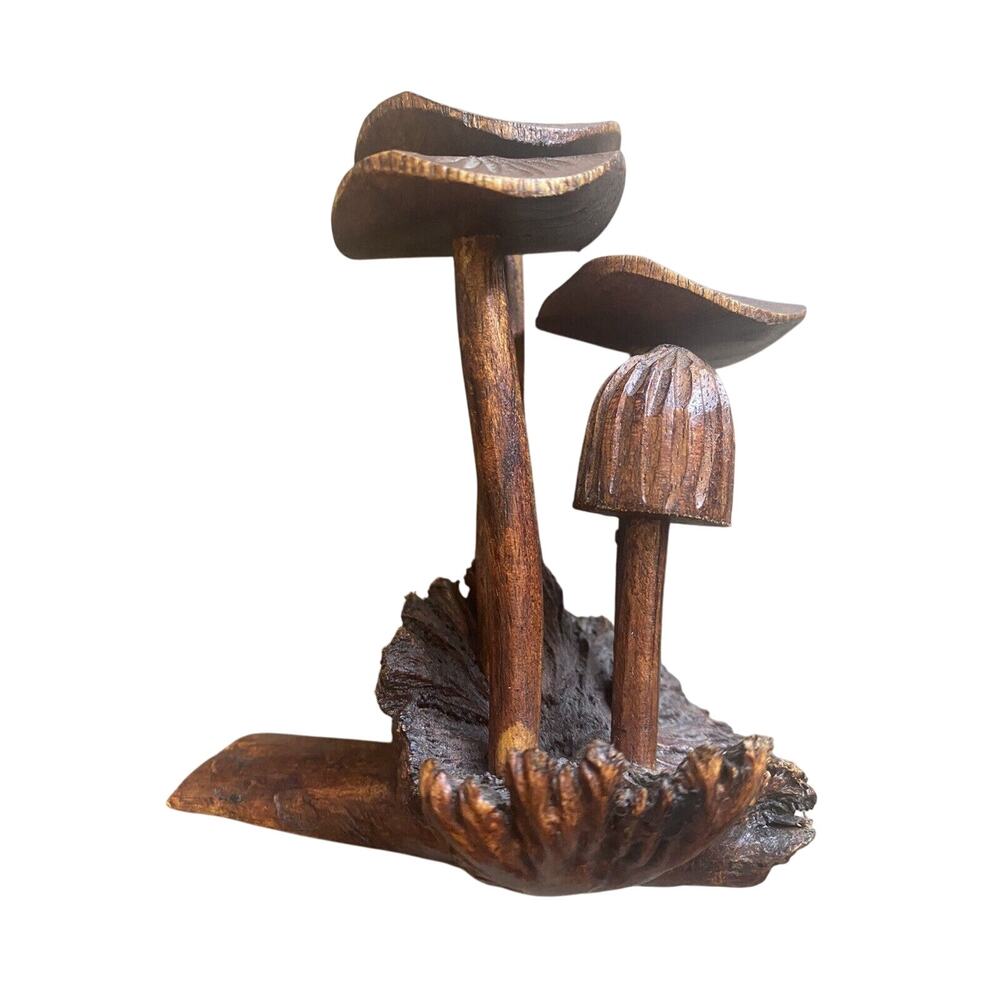 Hand Carved Wooden Mushrooms Fungi Fairy Sculpture Figurine Aesthetic Decor